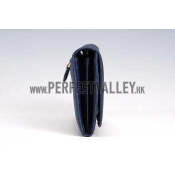 Replica Prada Saffiano Leather Dark Blue Wallet