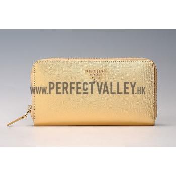 Replica Prada Saffiano Leather Zip Around Gold Wallet