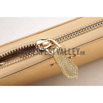 Replica Prada Saffiano Leather Zip Around Gold Wallet