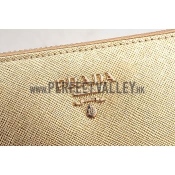 Replica Prada Saffiano Leather Zip Around Gold Wallet