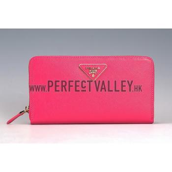 Prada Vernice Saffiano Leather Zip Around Rose Wallet