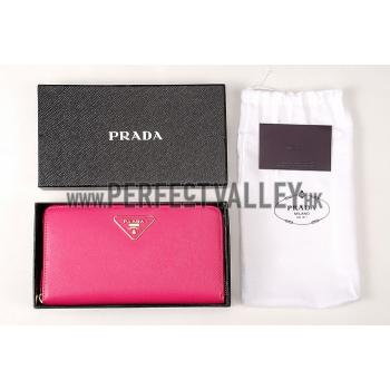 Prada Vernice Saffiano Leather Zip Around Rose Wallet