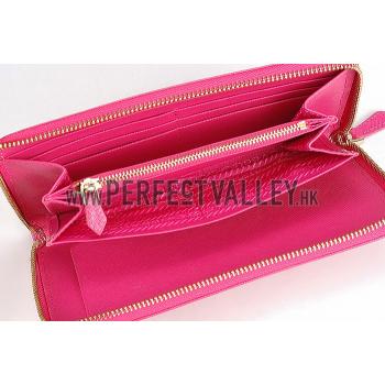 Prada Vernice Saffiano Leather Zip Around Rose Wallet