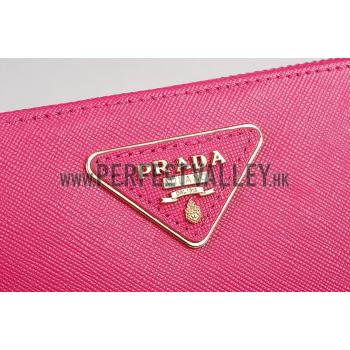 Prada Vernice Saffiano Leather Zip Around Rose Wallet