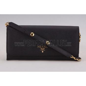 Prada Continental Wallet with Strap Black Replica