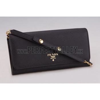 Prada Continental Wallet with Strap Black Replica