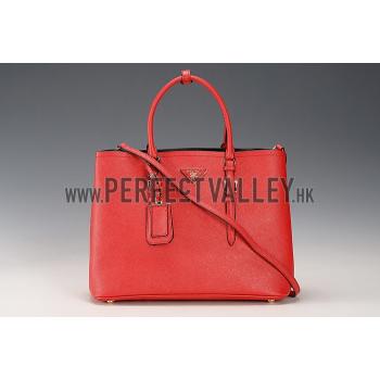 Prada Saffiano Double Tote Red