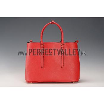 Prada Saffiano Double Tote Red