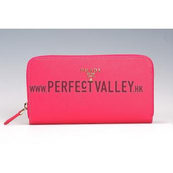 Prada Saffiano Leather Zip Around Rose Wallet