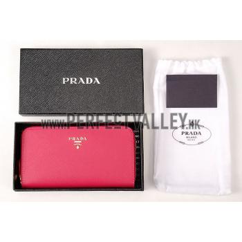 Prada Saffiano Leather Zip Around Rose Wallet