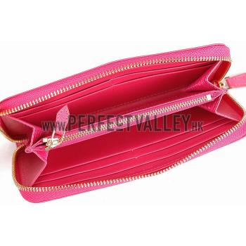 Prada Saffiano Leather Zip Around Rose Wallet