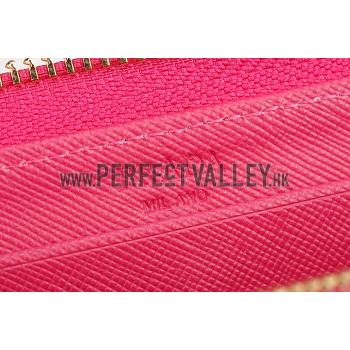 Prada Saffiano Leather Zip Around Rose Wallet