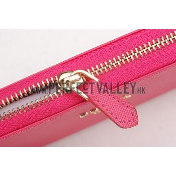 Prada Saffiano Leather Zip Around Rose Wallet