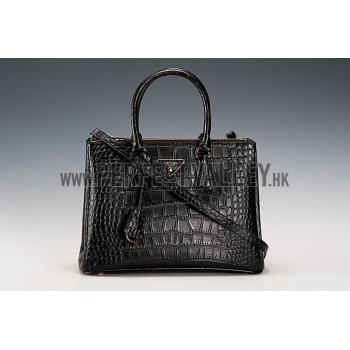 Prada Saffiano Crocodile Leather Black Bag