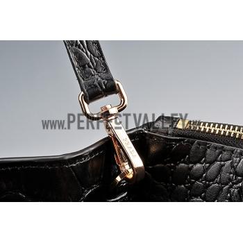 Prada Saffiano Crocodile Leather Black Bag