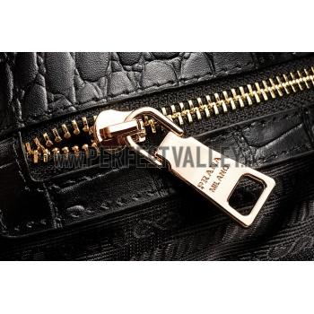 Prada Saffiano Crocodile Leather Black Bag