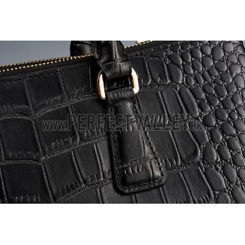 Prada Saffiano Crocodile Leather Black Bag