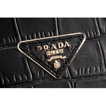 Prada Saffiano Crocodile Leather Black Bag