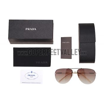 Prada Aviator Gold Frame Beige Temples Sunglasses 308227