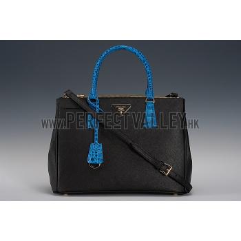 Prada Double Tote Black With Blue Python Handles 18926806