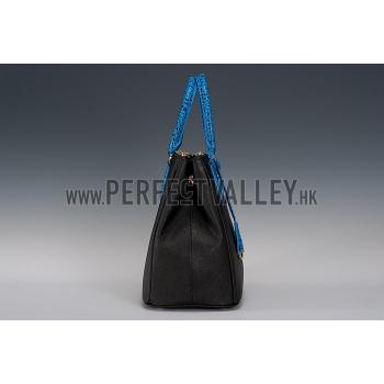 Prada Double Tote Black With Blue Python Handles 18926806