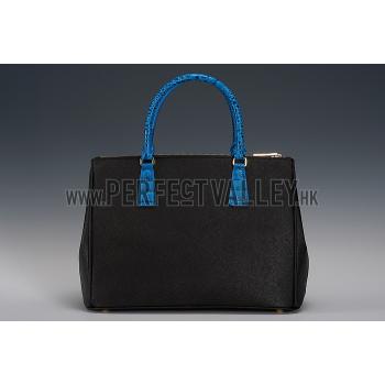 Prada Double Tote Black With Blue Python Handles 18926806