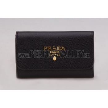 Prada Continental Leather Key Holder Black