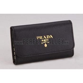 Prada Continental Leather Key Holder Black