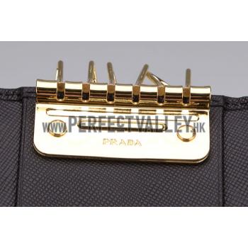 Prada Continental Leather Key Holder Black