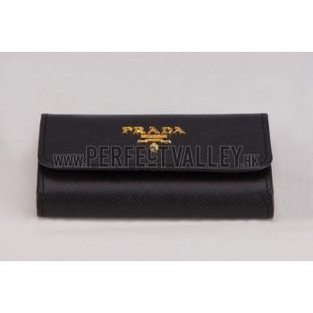 Prada Continental Leather Key Holder Black