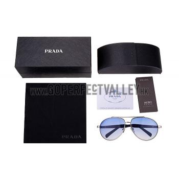 Prada Aviator Silver Frame Blue Lenses Sunglasses 308149