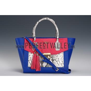 Prada Front Pocket Blue - Fuchsia & Python Handles Tote 18926813