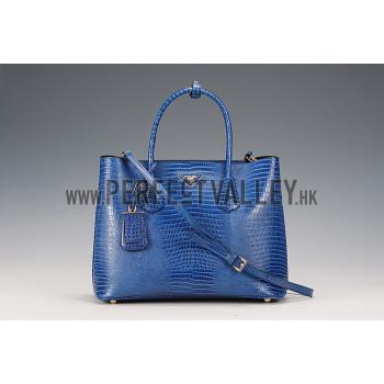 Prada Double Tote Crocodile Leather Bag Blue