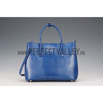 Prada Double Tote Crocodile Leather Bag Blue