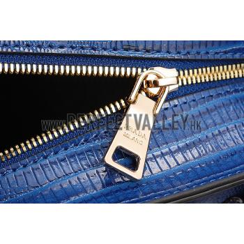 Prada Double Tote Crocodile Leather Bag Blue