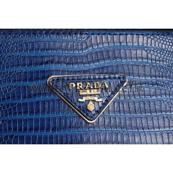 Prada Double Tote Crocodile Leather Bag Blue