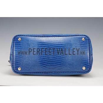 Prada Double Tote Crocodile Leather Bag Blue