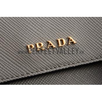 Prada Saffiano Double Tote Grey