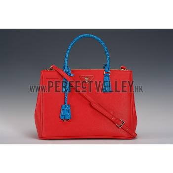 Prada Double Tote Red With Blue Python Handles 18926808