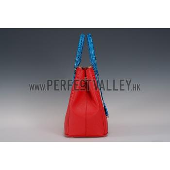 Prada Double Tote Red With Blue Python Handles 18926808