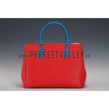 Prada Double Tote Red With Blue Python Handles 18926808