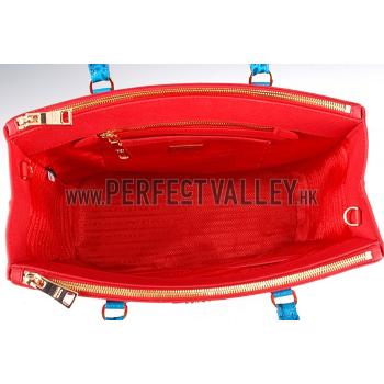 Prada Double Tote Red With Blue Python Handles 18926808