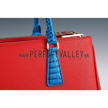 Prada Double Tote Red With Blue Python Handles 18926808