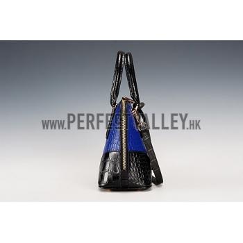 Prada Promenade Black And Blue Small Crocodile Bag