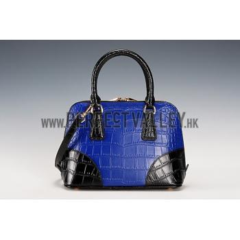 Prada Promenade Black And Blue Small Crocodile Bag