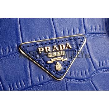 Prada Promenade Black And Blue Small Crocodile Bag