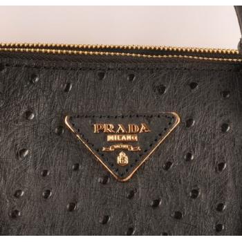 Prada  16625M Ladies Ostrich Skin Black Handbag