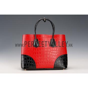 Prada Saffiano Crocodile Leather Black And Red Bag