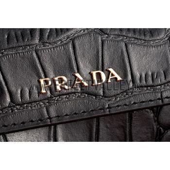 Prada Saffiano Crocodile Leather Black And Red Bag