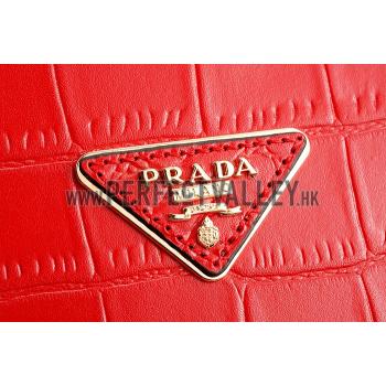 Prada Saffiano Crocodile Leather Black And Red Bag